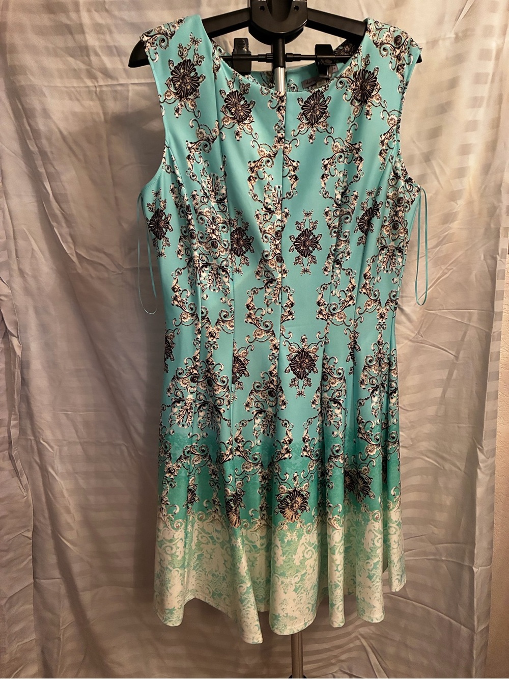 Danny & Nicole Aqua Floral-Print Fit & Flare Dress with Cream Border